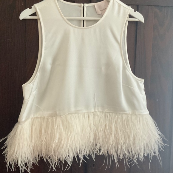 Cinq à Sept Charisse Ivory Satin Feather Top - Picture 3 of 6